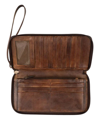 Interior view of the women's wallet featuring the 16 card slots, ID slot, and zip pocket