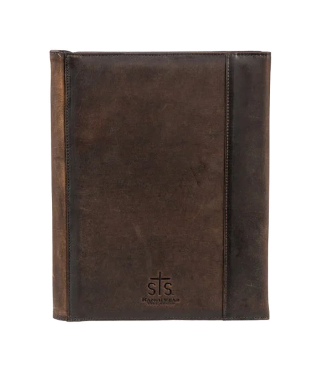Back view of the STS brown leather binder