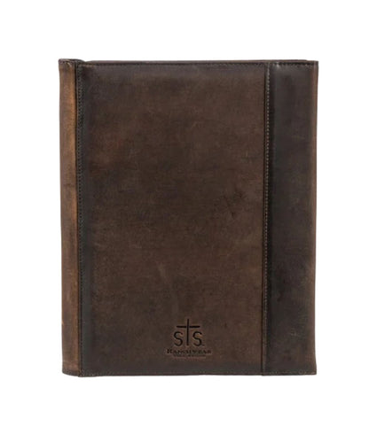 Back view of the STS brown leather binder