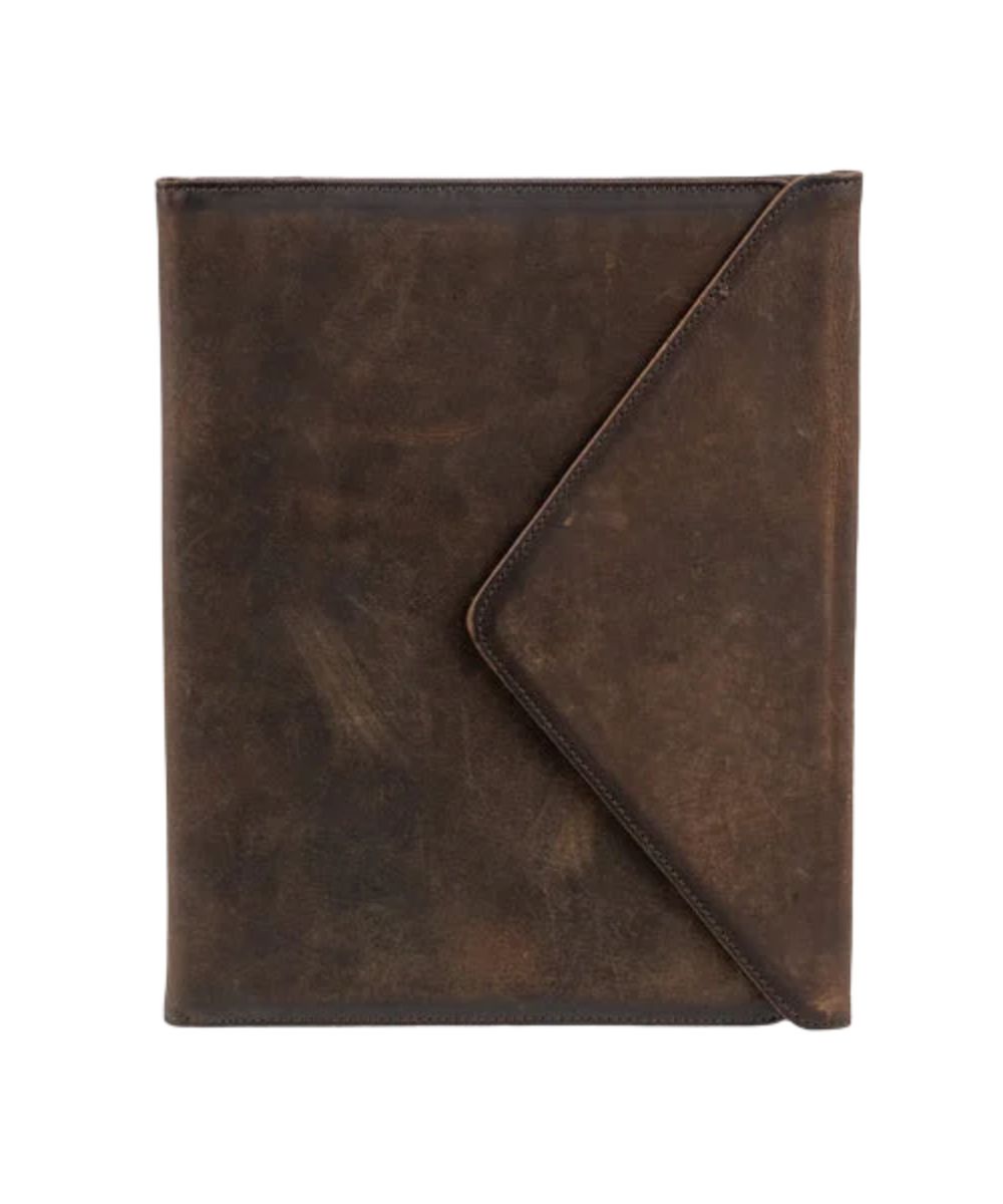 Front view of the STS Baroness Chief Envelope Binder construction of genuine brown leather