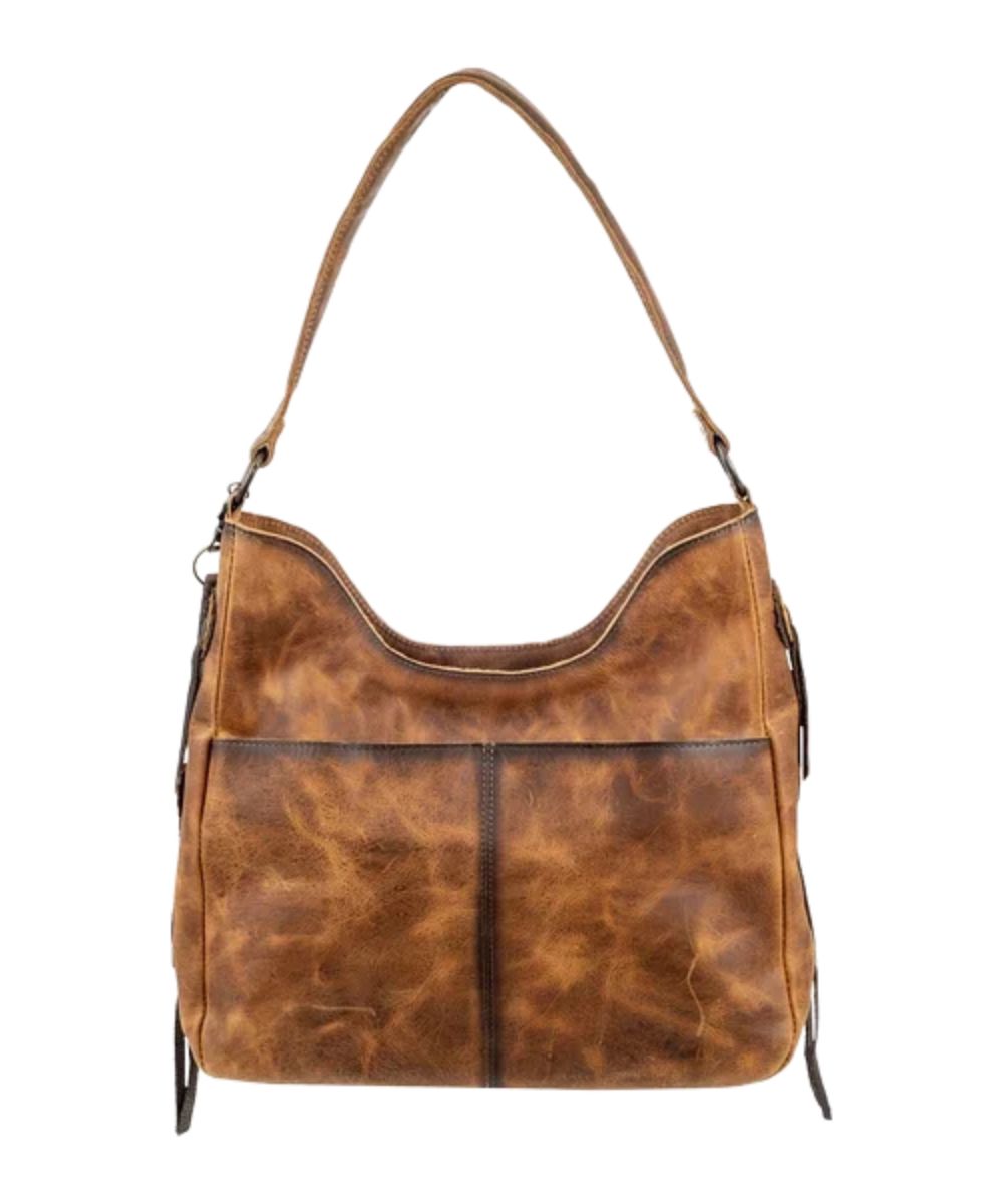 Back view of the women's hobo shoulder bag featuring the exterior magnetic slip pocket