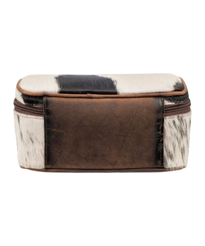 Back view of the women's cowhide jewelry organizer featuring the brown leather back panel