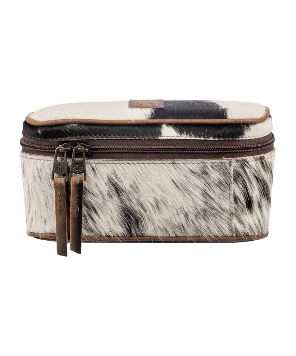 Front view of the women's brown STS Cowhide Jewelry Organizer featuring the zip-around closure