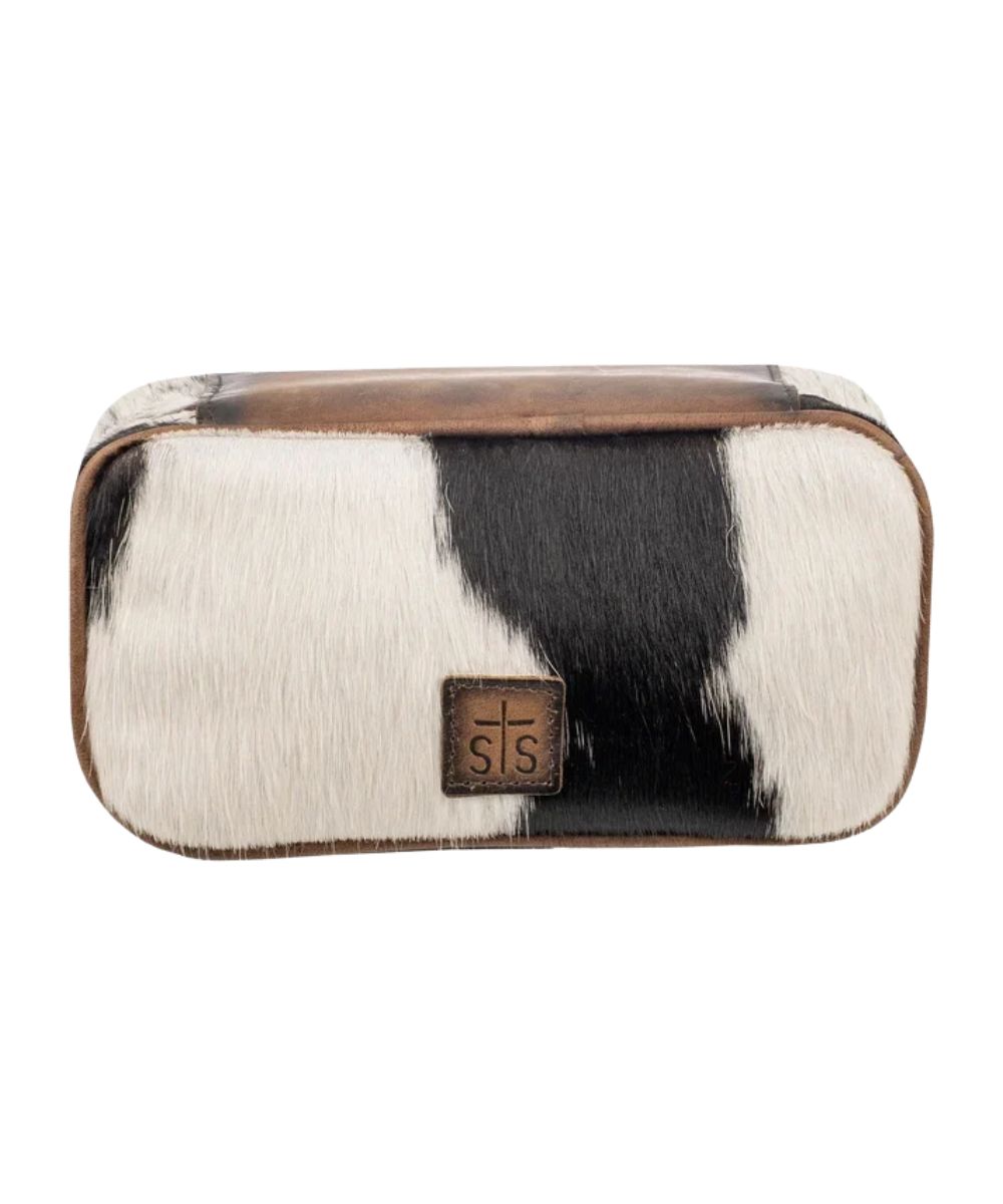 Top view of the women's cowhide jewelry organizer featuring the STS branded leather patch