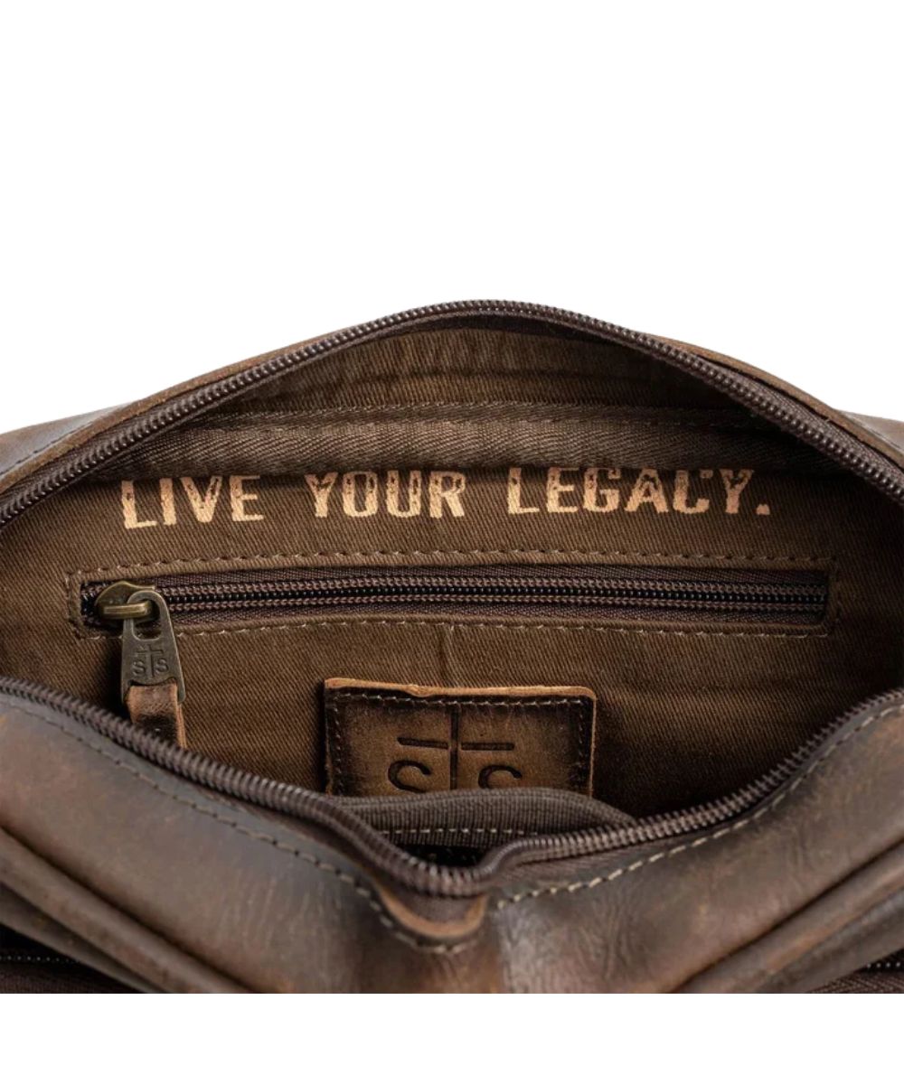 Quote inside above the zipper pocket reads: "Live Your Legacy."