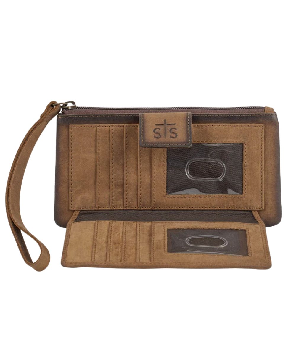 Interior view of the cowhide snap front pocket featuring the id slot and multiple card slots