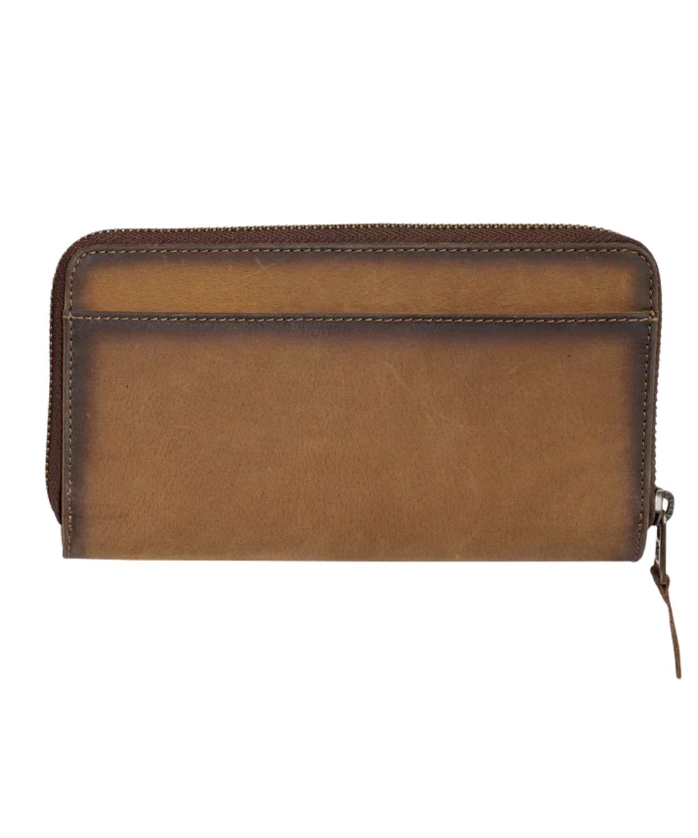 Back view of the women's solid brown leather wallet