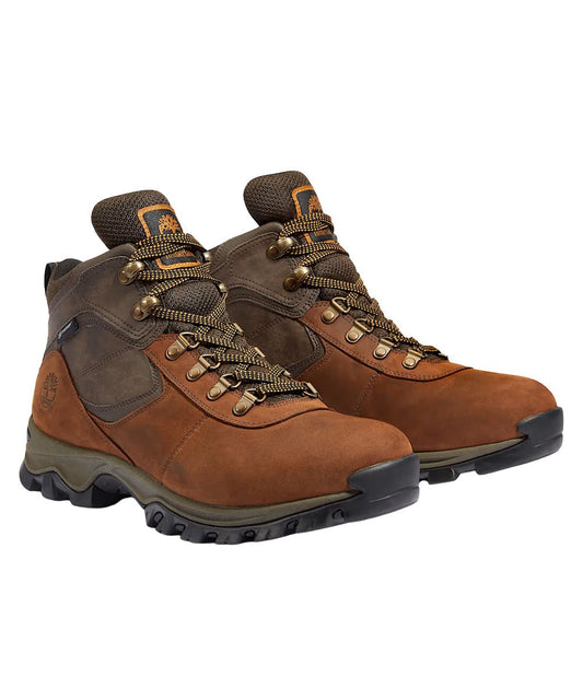 Right angled view of the men's dark brown Timberland PRO waterproof mid hiking boot featuring the lace-up entry and fully gusseted tongue
