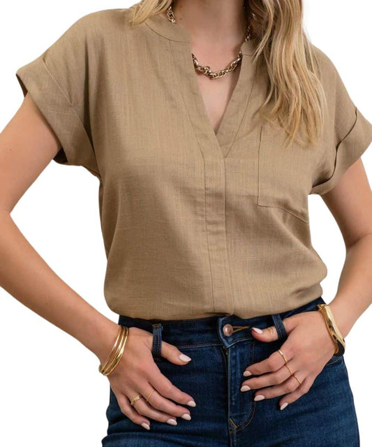 Blu Pepper Women's Khaki Back Button Top