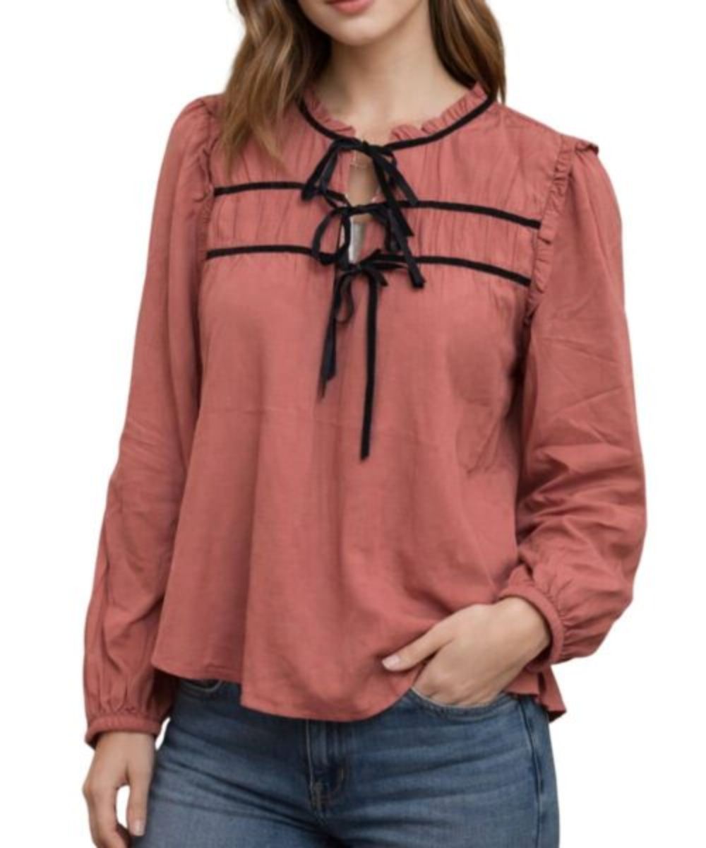 Blu Pepper Women's Neck Tie Blouse