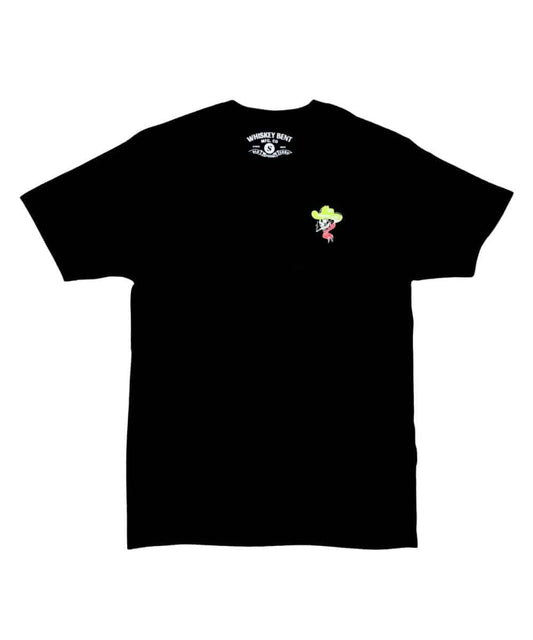 Front View Of The Black Unisex Tee With Cowboy Skeleton Graphic