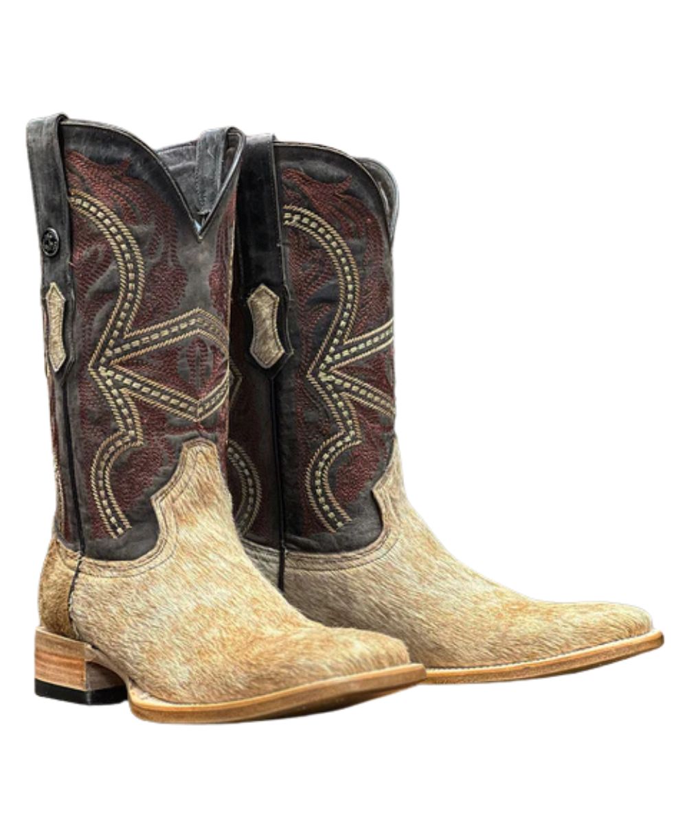 Men's 12" Western Boot Featuring A Champagne Hair-On-Hide Leather Vamp And A Mad Dog Brown Leather Shaft