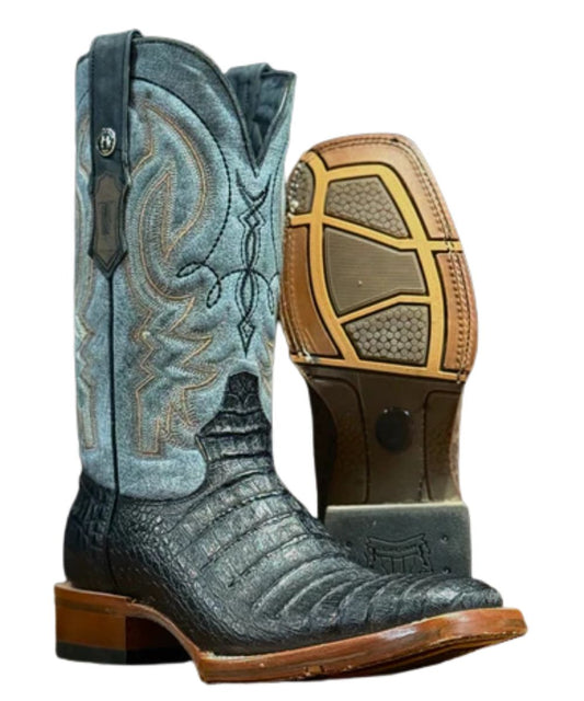 Men's Faux Caiman Leather Boot With A Hybrid Sole And Square Toe