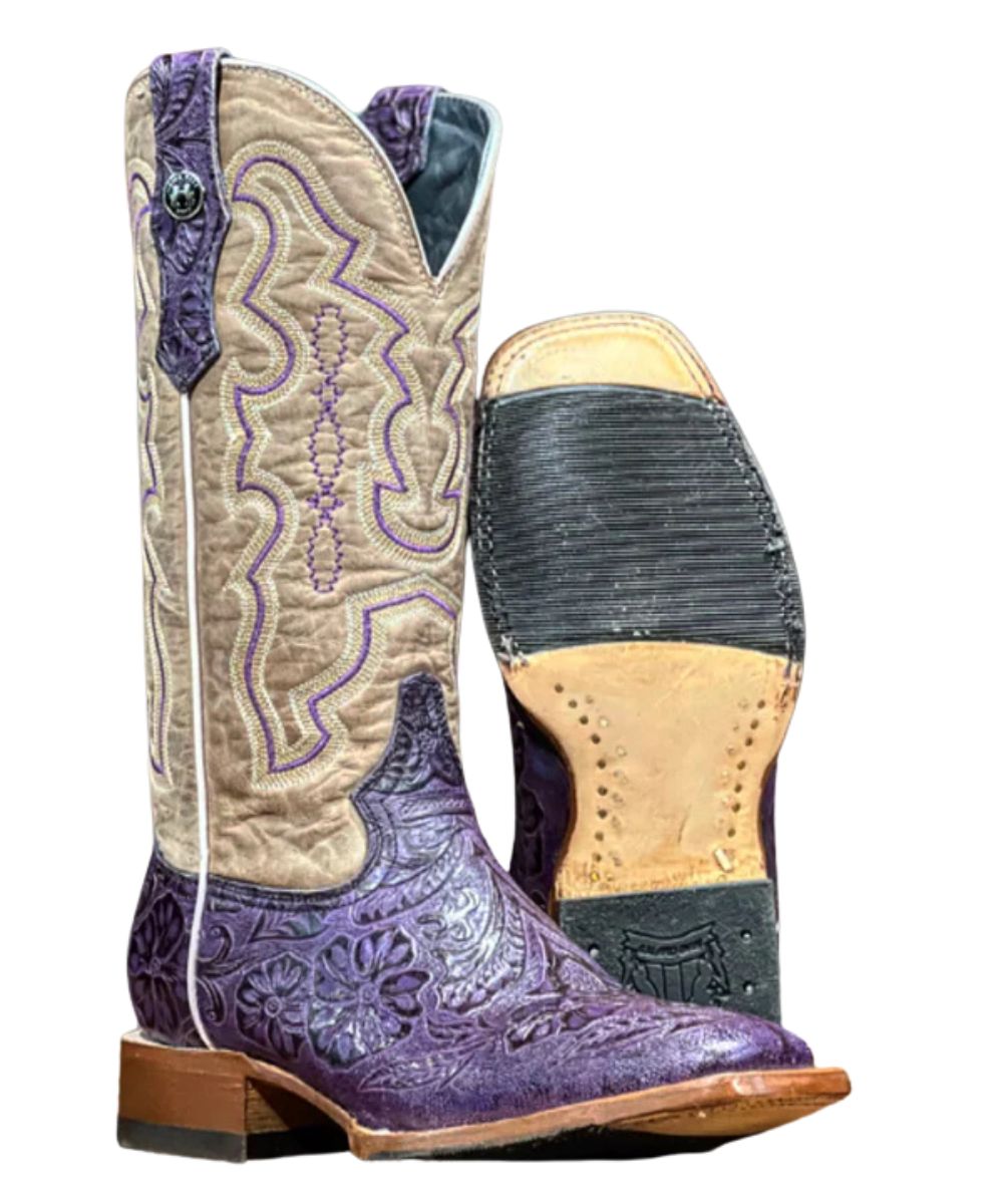 Tanner Mark Women's Floral Tooled Boot - Cowpokes Work and Western