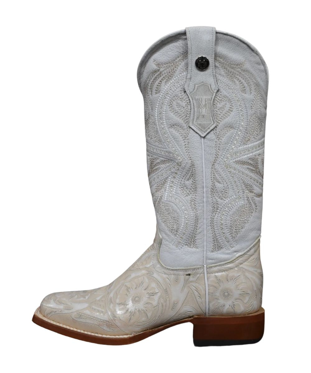 Side View Of The Women's Leather Floral Tooled Boot