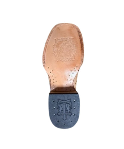 Sole view featuring the leather outsole and rubber heel cap