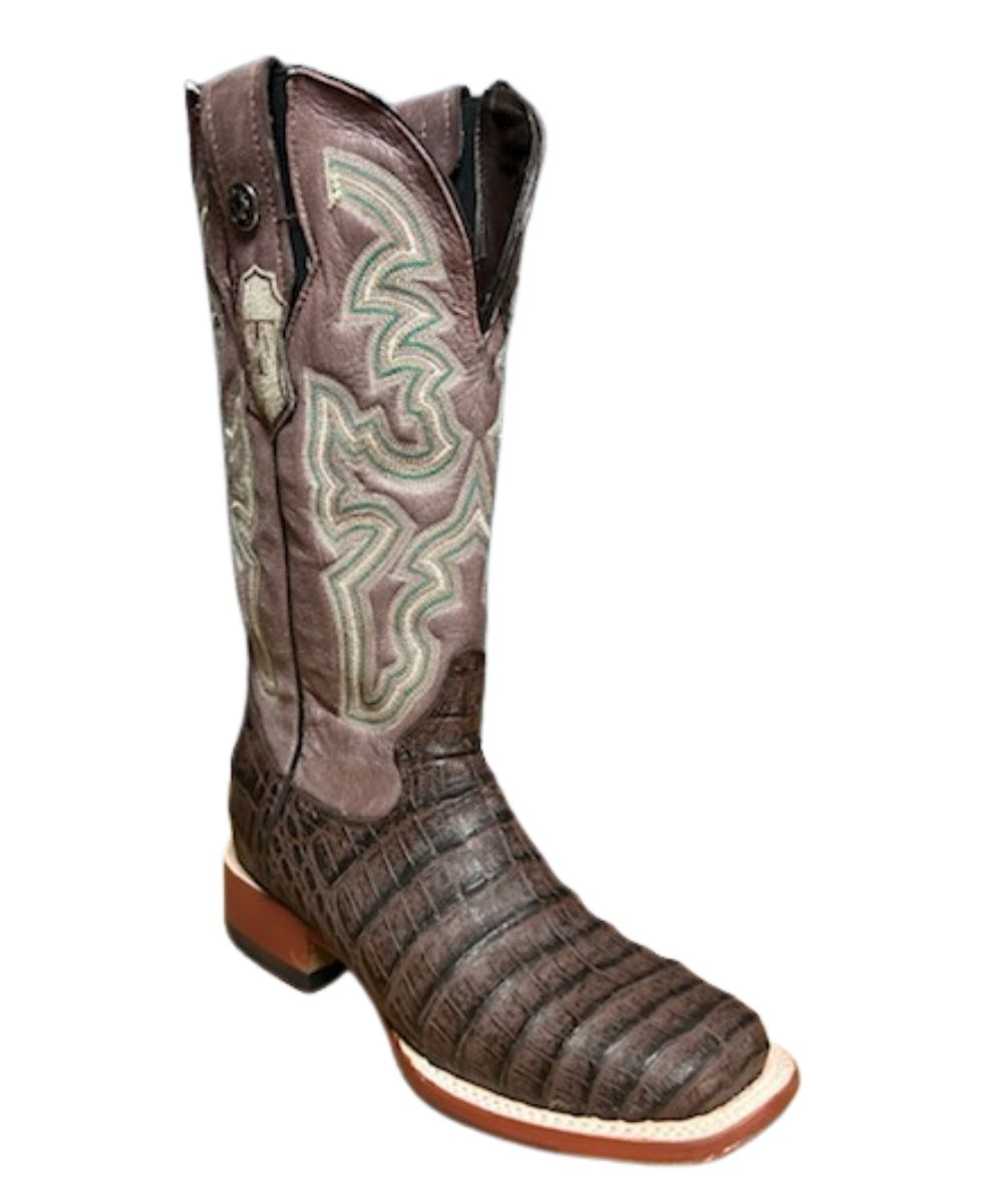 Right angled view of the women's 12" leather western boot