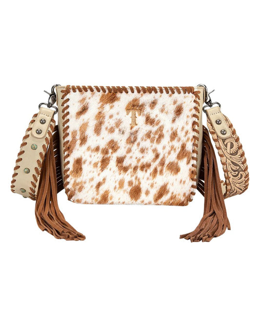 Women's Cowhide Leather Crossbody Bag With Fringe Detailing