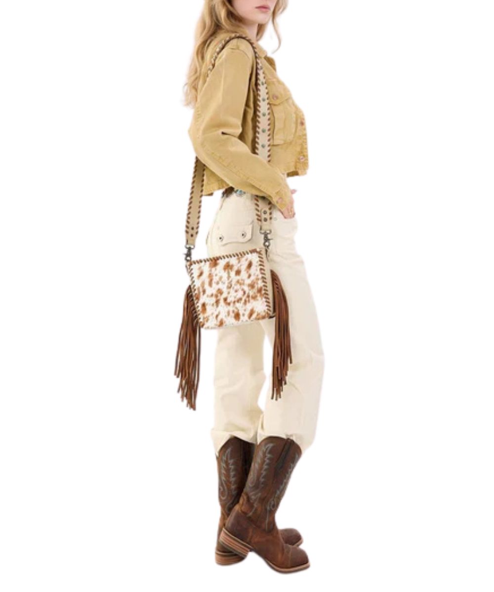 Model View Of The Hair-On-Hide Leather Crossbody Bag