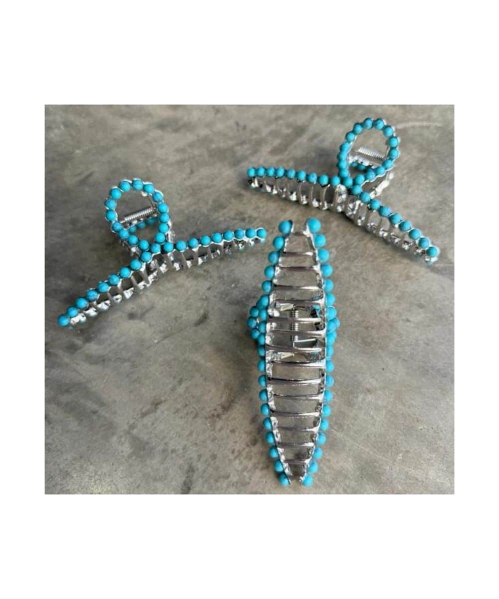 TURQ STUD CLAW CLIP ! desc :  ! caption :