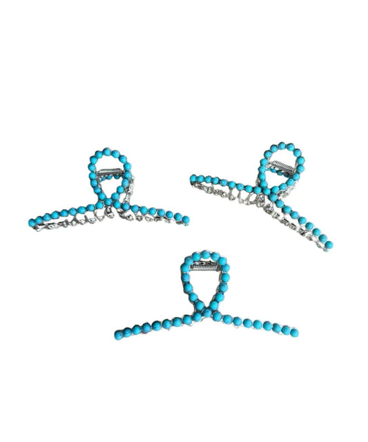 Women's silver claw clip with faux turquoise studded accents