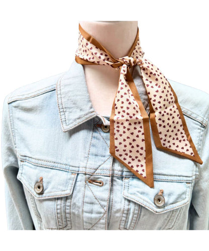 Tan mini wild rag featuring brown heart print.