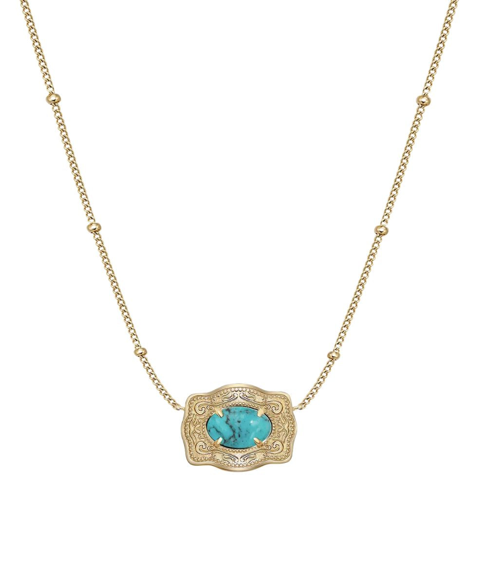 Women's Gold Mini Belt Buckle Necklace With Turquoise Stone