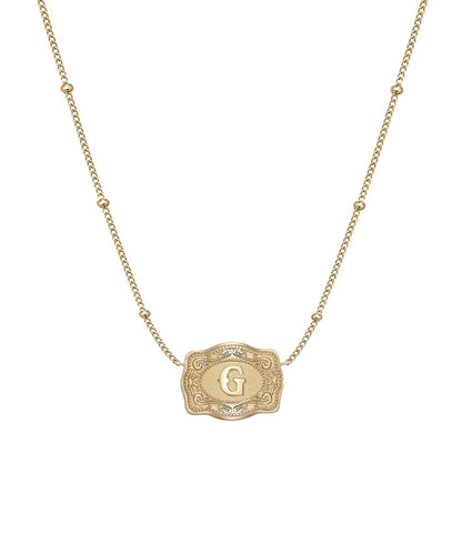 Women's Gold Ultra Mini Belt Buckle Necklace Featuring The "G" Initial In The Center