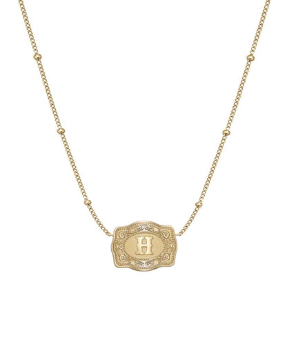 Women's Gold Ultra Mini Belt Buckle Necklace Featuring The "H" Initial In The Center