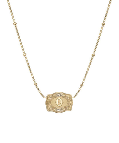 Women's Gold Ultra Mini Belt Buckle Necklace Featuring The "O" Initial In The Center