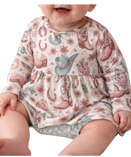 The Wellington Co Infant Girls' TwoCan Western Hats & Boots Onesie