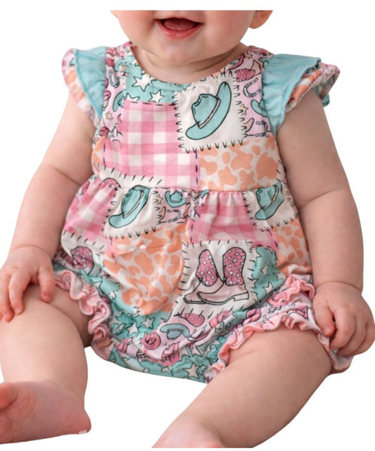 The Wellington Co Infant Girls' TwoCan Western Patchwork Onesie
