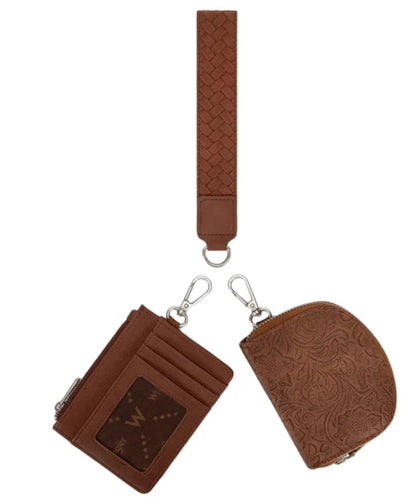 Back view of the women's brown 2-piece rfid wallet set