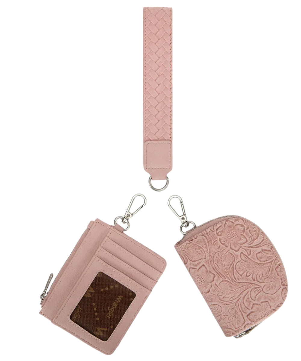 Montana West Women's Wrangler Dark Pink Tooled 2-Piece Wallet Set back on white background