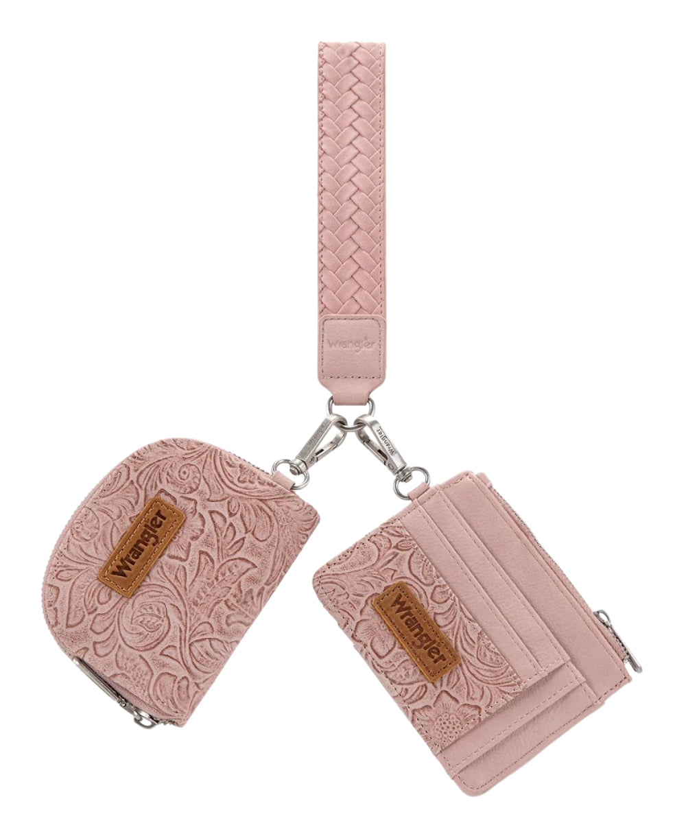 Montana West Women's Wrangler Dark Pink Tooled 2-Piece Wallet Set front on white background