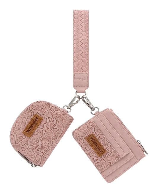 Montana West Women's Wrangler Dark Pink Tooled 2-Piece Wallet Set front on white background