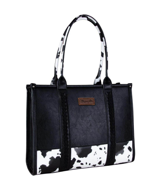 Montana West Women's Wrangler Black Cow Print Tote