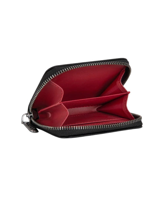 Interior view of the women's compact small card case wallet featuring the 2 compartments and 2 card slots