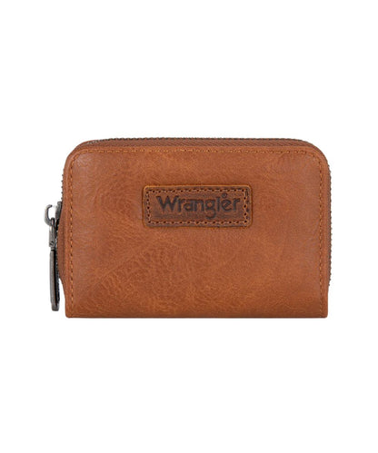 Front view of the women's brown faux leather Montana West Wrangler small card holder wallet