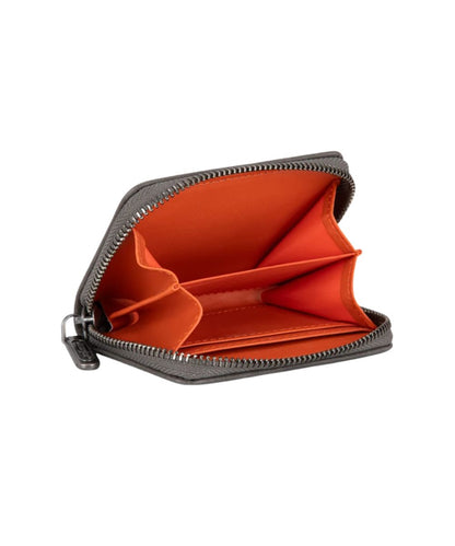Interior view of the women's faux leather grey compact card holder wallet featuring the 2 interior compartments and 2 card slots