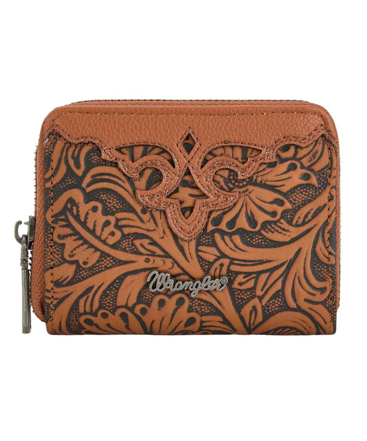 Montana West Women's Wrangler Brown Tooled Zip-Around Wallet