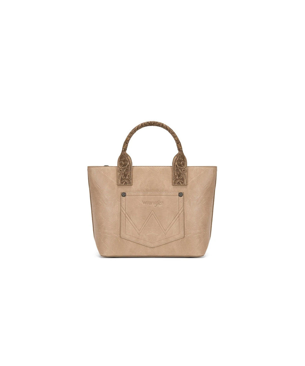 Montana West Wrangler Tan Tote Bag Back View With Exterior Pocket