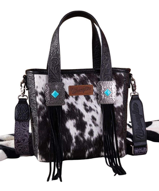 Montana West Women's Wrangler Black Cowhide Tote Purse