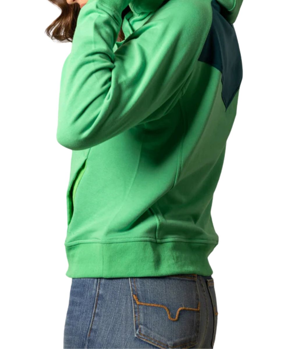 Side View Of The Women's Kelly Green Hoodie