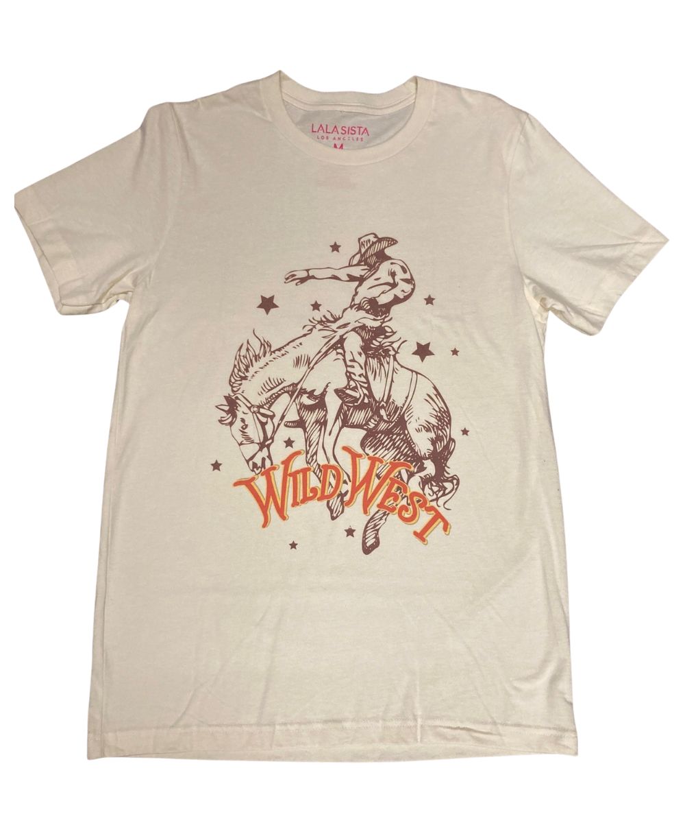 Front view of the women's wild west graphic tee in natural