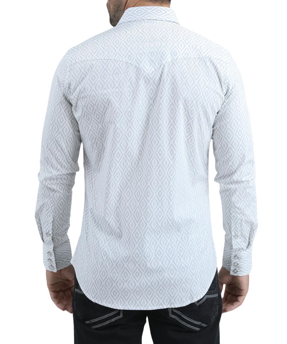 Platini Men's White Geometric Western Snap Shirt