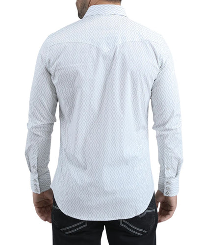 Platini Men's White Geometric Western Snap Shirt