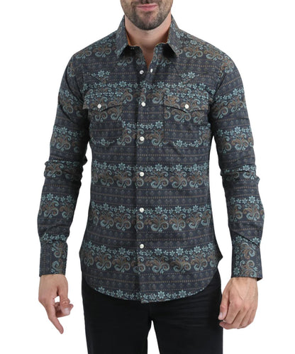 Men's Modern Fit Long Sleeve Western Snap Shirt