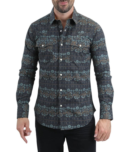 Men's Modern Fit Long Sleeve Western Snap Shirt
