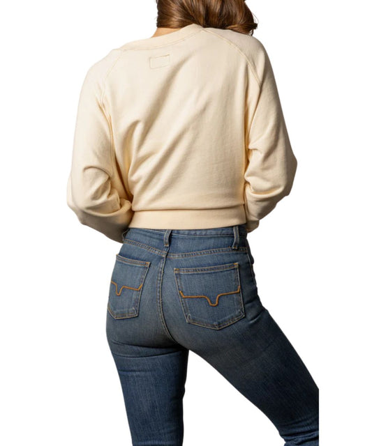 Back View Of The Women's Cropped 
Butter/Beige Sweater 